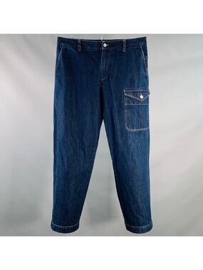 BARENA Size 34 Indigo Twill Cotton Tapered Cargo Jeans